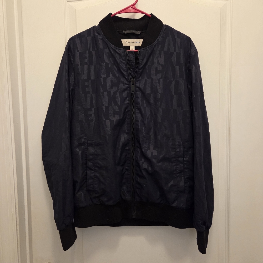 Calvin Klein men's monogram bomber jacket night sky Medium M blue pockets